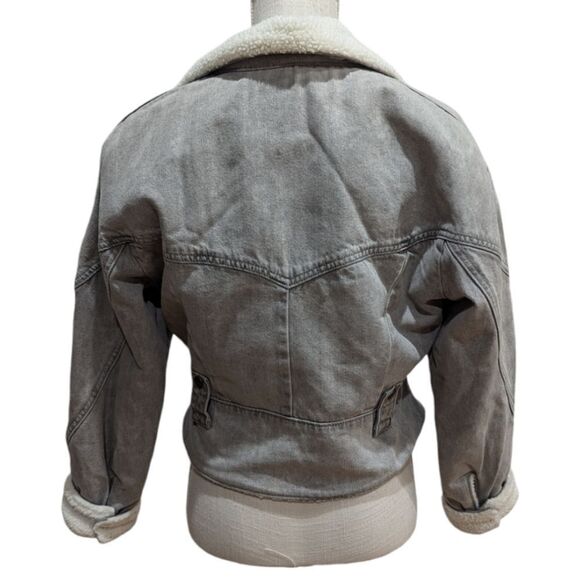 LEVI'S Romantic Biker Jacket Moto Cotton Denim Trucker Sherpa Lined Collar Women - Picture 5 of 10
